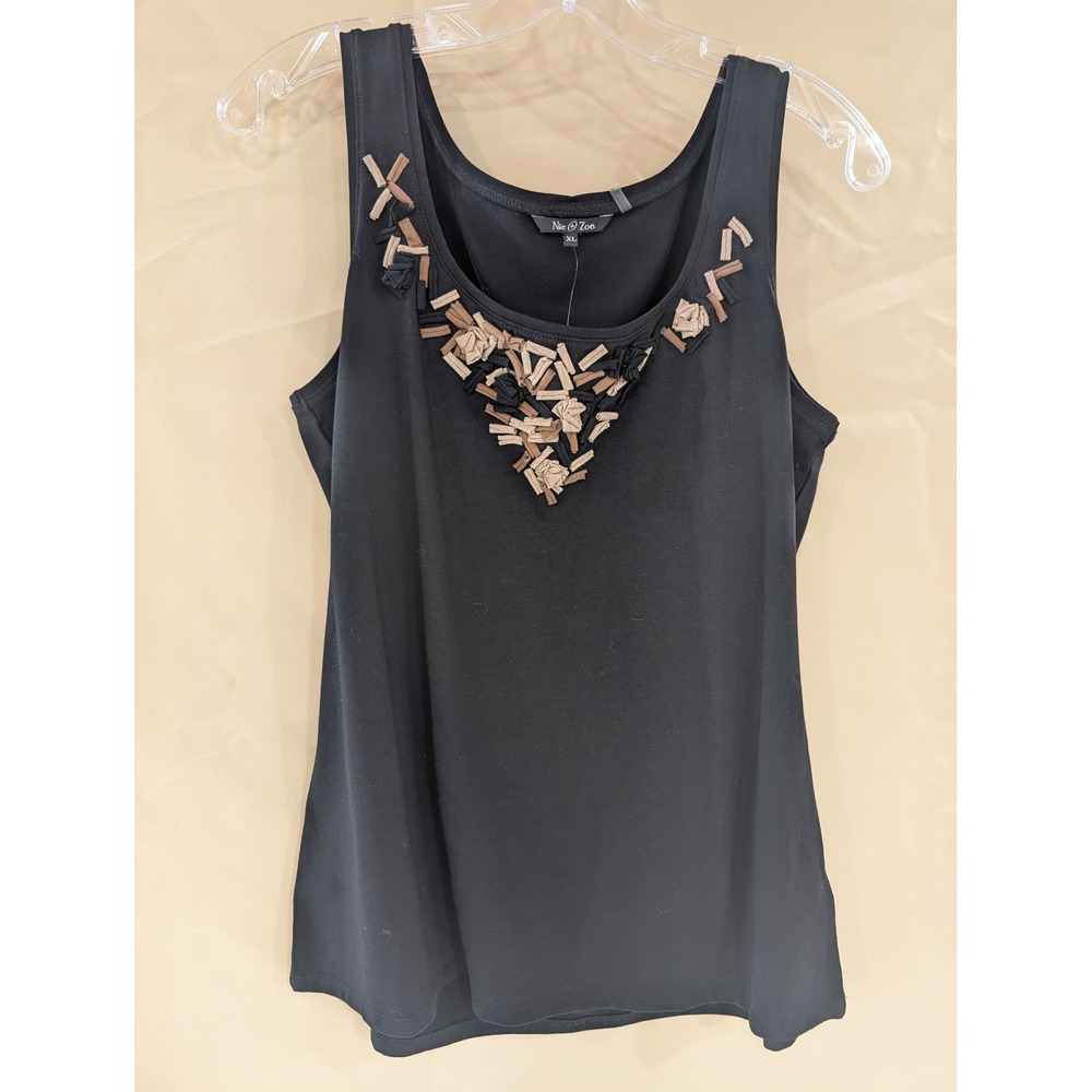 Nie Zoe XL Black Tank Top Sleeveless Embellished Casual Blouse - Picture 1 of 5